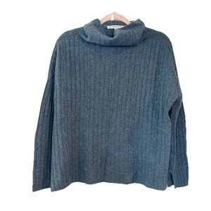 The Cashmere Project Sweater Blue Cashmere Mock Neck Ribbed Long Sleeve Boxy XS